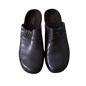 Clarks Bendables Black Leather Slip-On Mules Size 10M